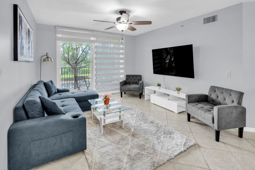 *AVAILABLE from May 15th,till DECEMBER 1st, 2026 * Exquisite and radiant, this 2-bedroom, 2-bathroom unit resides on the second floor. With contemporary furnishings and a fresh coat of paint, it boasts the convenience of a Google Nest thermostat. Additionally, featuring brand new washer and dryer appliances, zebra blinds, along with HIGH -speed internet and cable services, complemented by two smart TVs. A beautiful dining area for you to enjoy, master bedroom has a spacious walk-in closet. Enjoy seamless access to an array of amenities, including a sparkling pool, beautiful gym, and club house. Conveniently located a 10-minute drive from the beach and a short 12-minute drive from the famous Atlantic Ave, walking distance from shops and restaurants, Walmart, Publix, Walgreens, Starbucks
