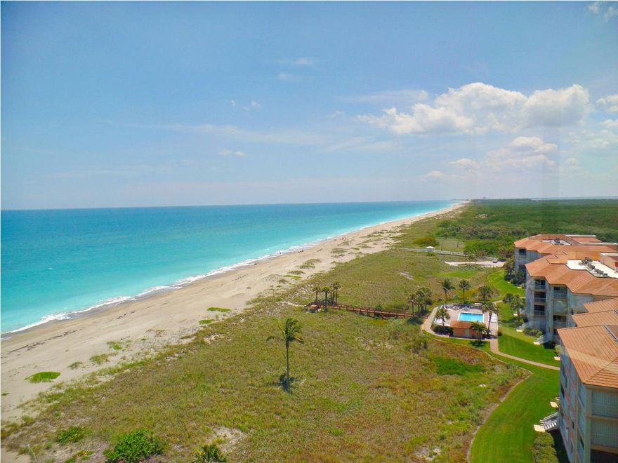 South Hutchinson Island direct oceanfront at Ocean Village! Large 2 bedroom 2 bath furnished 14th floor condo! This condo building is located next to the main pool, tiki bar and restaurant and only steps to the ocean! Enjoy the beautiful turquoise ocean views from every room. Located on South Hutchinson Island with 21 miles of uncrowded and unspoiled beaches! Great investment opportunity. This unit would be a great rental property is owner so desires. Enjoy the wonderful amenities at Ocean Village including 24 hr. gated security, 9 hole par 3 golf course, hard and clay tennis courts, clubhouses, 4 heated pools, bocce ball, shuffleboard, ocean front restaurant, tiki bar by main pool and 3000 feet of ocean front. Measurements approximate.