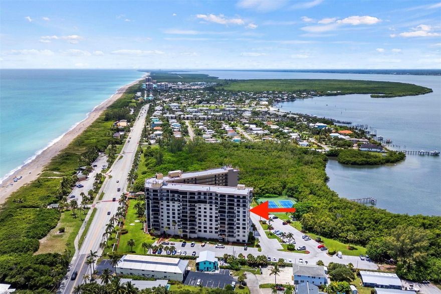 Incredible value for this rare, 3 bedroom condo overlooking the Atlantic, Fort Pierce inlet, & Indian River. Literally views of water from every window! This END unit is bright, has a great floorplan, & a large balcony. Features include tile thru-out, hurricane shutters, washer/dryer, spacious bedrooms, and a primary bedroom w/ an ensuite bath & walk-in closet. Enjoy the heated pool, tennis/pickleball, private dock to launch your kayak, beach access across the street, and clubroom w/ kitchen & fitness room. Also included is a private storage area & place for bikes. 40 yr inspection report completed, new roof, reserves fully funded, building exterior newly repainted, & manageable HOA fees. So much happening in the area & so many fun things to do - short drive to Stuart/Jensen Beach.