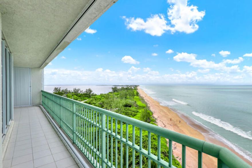 Rare, unobstructed panoramic ocean and river views from 9th floor - 300 sq ft wrap around balcony. 3 bedroom 2 bath at Regency Island Dunes with golf and tennis memberships. Featuring custom upgrades including impact sliders, granite countertops, stainless appliances and wood look tile throughout. With split bedrooms, walk in closet, soaker tub and volume ceilings. Golf course, marina, riverside restaurant, 24 hr security, fitness room, heated pool, sauna, and so much more! 6 month min rentals, 1x per year. 2 pets, any size.