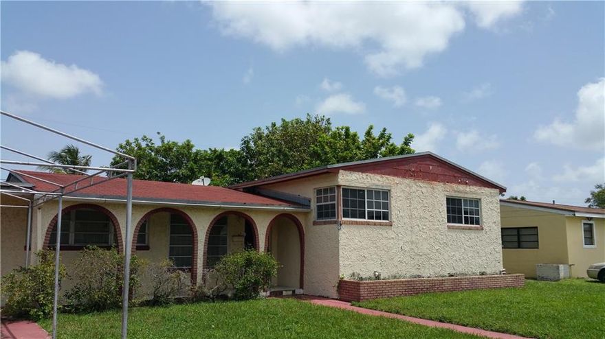 Great property for your investment clients.  Roof and other damages, which is reflected in the price point.  Property is sold "AS IS" and needs work.  Lots of potential and located in a great area of Miami Gardens.  This one will not last so make your offer today! All offers to be presented with proof of funds!!