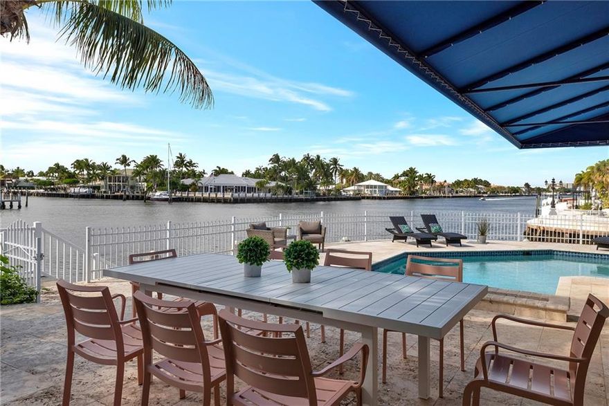 Intracoastal point lot in Bermuda Riviera, ultimate water views and location. Dockage for approx. 80' yacht, no fixed bridges, in addition to magnificent views of the Intracoastal with a constant boat parade. Home was professionally remodeled with impact windows, doors, high ceilings, 1 story home, perfect for entertaining, heated pool and summer kitchen. Home is offered for sale furnished. Unmatched location close to the beach, shopping, restaurants, A+ rated schools. Showings will be scheduled only after March 31st.