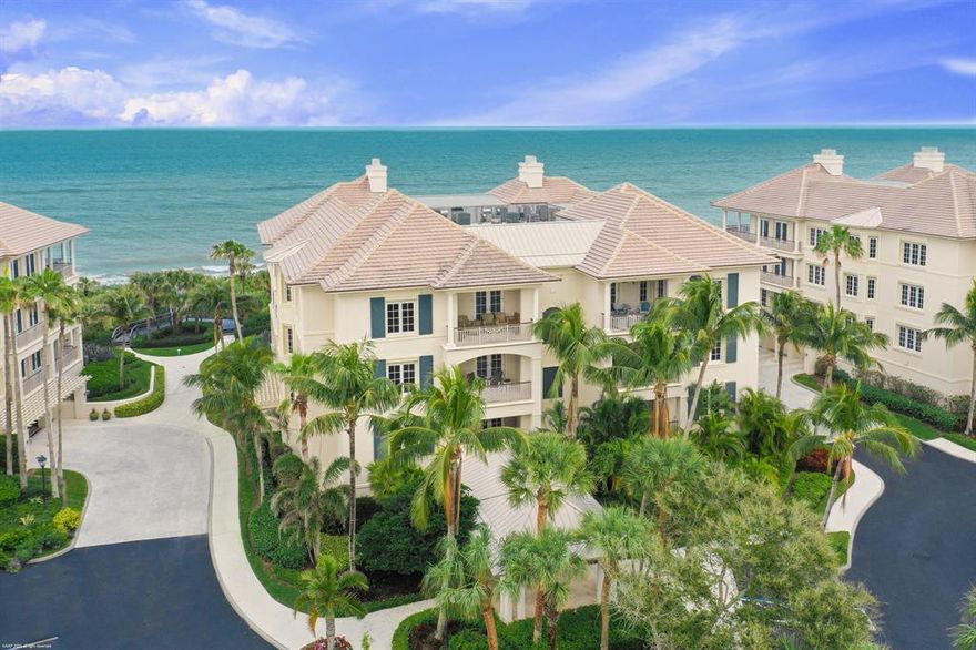 Dreaming of oceanfront living? This rarely available south side luxury Penthouse features unparalleled ocean view. Your private elevator whisks you to your sanctuary where you enter directly into an open living area which features a gas fireplace, Saturnia flooring, solid wood bookcases, and is surrounded by french doors with idyllic views of the ocean. A chef's kitchen features granite counters, gas cooktop, and top-of-the-line appliances, including Thermador and Subzero. Retreat to the master suite with intricate 13.5' tray ceilings, spacious master closet, and master bathroom. Three bedrooms and a study provide plenty of space for family and friends to visit. Relish in the magnificent sunrises from your wrap-around veranda and serve up dinners from your summer kitchen.