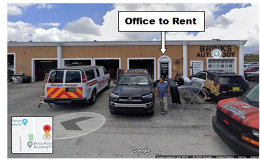 We are a Body shop looking for a business to lease our separate office space, We have plenty of parking.  This space would be good for a tow company, car dealer, or transporter company.  We are located downtown Boca Raton, adjacent to the Brightline station.