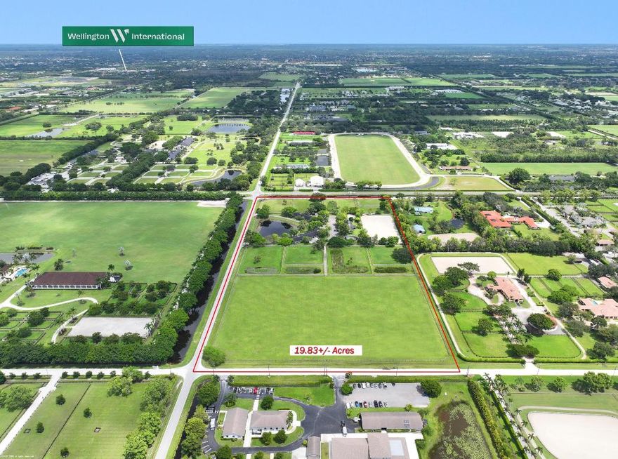Exceptional 19.83-acre equestrian estate, just a short ride to the Wellington International show grounds and National Polo Center. This spacious equestrian compound is a testament to dedicated equestrian pursuits, offering an unparalleled training environment with two mirror-image barns housing 32 stalls.
The expansive grounds feature a new 150' x 300' all-weather arena with a covered viewing area, a sprawling 7-acre grass riding field, a round pen with all-weather footing, and a Kraft five-horse walker. Nine oversized grass paddocks provide ample room for turnout, a true luxury in Wellington.
The property also includes two 3-bedroom  1 bath staff apartments and a separate owner's lounge, ensuring comfort and privacy. With two screened patios overlooking the tranquil pond, this is a rare find offering an uncompromising blend of functionality and luxury, for equestrian pursuits.
