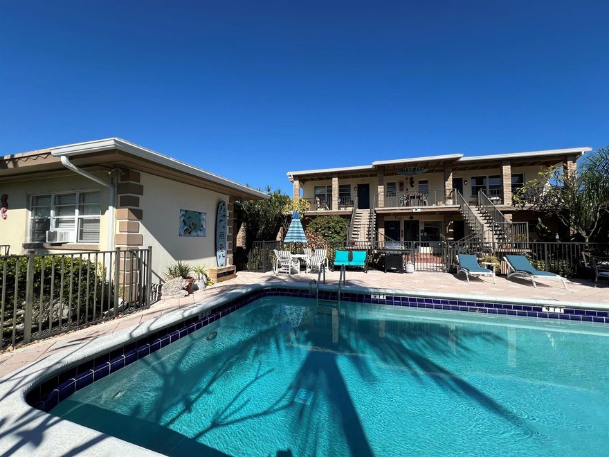 One Bedroom/One Bath home located on the southern tip of Palm Beach Shores where beauty and beaches combine  with relaxing walking trails, excellent restaurants, local shops and much more. Access to boardwalk for breath taking views. This is a ground floor apartment with terrazzo flooring. Shower/tub combo, Full size appliances including microwave. Enjoy the view of the community pool. Laundry facility onsite, one parking spot. Requirements: Application, Credit/background in good standing, verified income and rental history. Call for appointment.