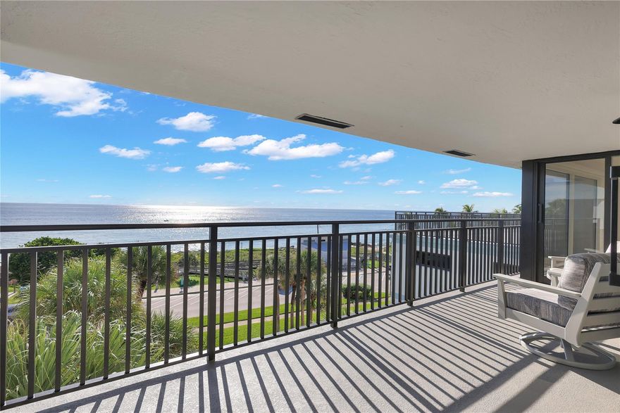 Enjoy a laid-back beach lifestyle in this rare penthouse with direct ocean views in desirable Deerfield Beach. Fully renovated in 2023 with $250,000 plus in updates, this residence has marble floors with custom inlay, impact windows & sliding glass doors, automatic shades, and whole-house water filtration. Gourmet kitchen boasts 48" Sub-Zero, stainless steel appliances, quartz countertops, wine cooler, snack bar in kitchen, under-cabinet lighting & deep sink. Luxurious baths feature walk-in showers, dual sinks, soaking tub & custom tile. Custom closets, plantation shutters, and wet bar add elegance. Laundry room with tub & sliders. Building milestone & reserve study complete; $70,000 assessment paid. Roof replaced Aug 2025. 2 Bedrooms 2 full bath.