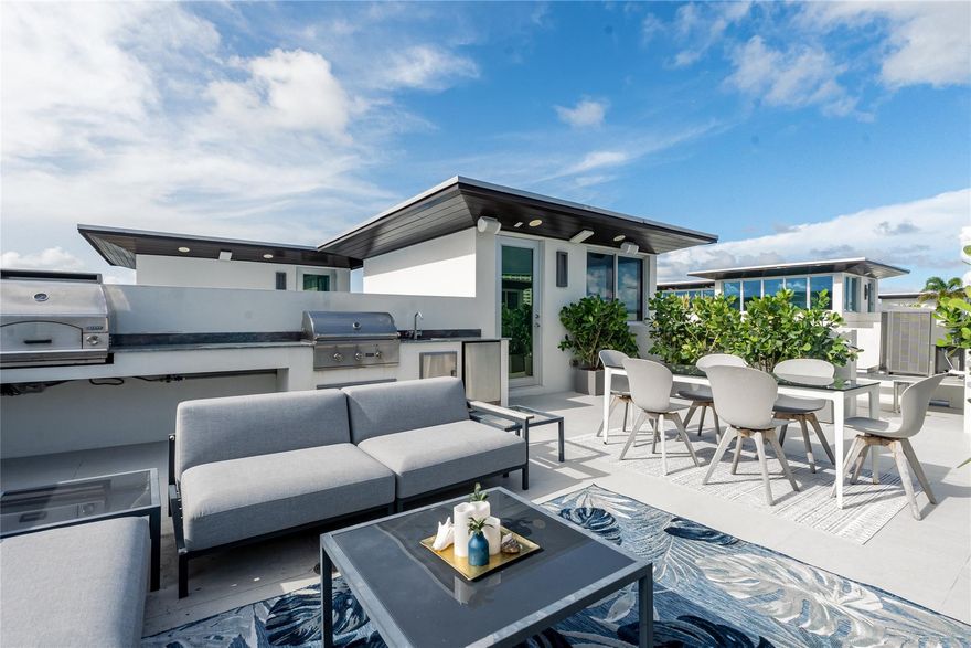 Completed in 2022, this 4-level townhome in Lauderdale-by-the-Sea blends modern luxury with laid-back beach living. Featuring 3 spacious bedrooms, 3.5 bathrooms, and elevator access to every floor, the home includes a chef’s kitchen, open living area, private terrace, and full guest suites. The top-level primary retreat offers dual walk-ins, a soaking tub, double vanities, and a spa-style shower. Enjoy sweeping rooftop views with a built-in summer kitchen, grill, and pizza oven—perfect for entertaining. Additional upgrades include a whole-home water filtration system and custom garage storage. Community perks: waterfront pool, spa, guest parking, and available boat slips. Walk to beach, shops, and dining. Modern coastal living is redefined in this four-level townhome located just steps from the beach in Lauderdale-by-the-Sea. Completed in 2022, this residence combines upscale finishes, functional design, and unbeatable lifestyle convenience in one exceptional offering.Boasting 3 large bedrooms and 3.5 bathrooms, the layout is thoughtfully spread across three expansive interior levels. The entry-level welcomes you with a semi-private courtyard, custom-fitted two-car garage, and an en-suite bedroom perfect for guests or a home office.Ascend the beautifully crafted floating staircase to the second floor, where a sleek chef’s kitchen, walk-in pantry, and laundry room flow seamlessly into the open-concept living and dining space. A stylish terrace extends the living area outdoors, while a chic powder room and second guest suite with full bath complete the level.Occupying the entire third floor, the primary suite retreat offers peace and privacy with two walk-in closets, a spa-style bathroom with soaking tub, double vanities, and a dramatic glass-enclosed shower. A cozy sitting area rounds out this private sanctuary with lush views.Crowning the home is an entertainer’s dream rooftop terrace featuring panoramic views of the ocean, city skyline, and swaying palms. Outfitted with a summer kitchen, built-in grill, and pizza oven, this level offers the perfect setting for sunset gatherings. Other upgrades include a full-property water filtration system and a modern elevator with an upgraded cabin servicing all floors.Community highlights include a waterfront pool, spa, boat slips (as available), and ample guest parking. Walkable to dining, shopping, and sandy shores, this is carefree beach town living at its finest—close to both Fort Lauderdale and Boca Raton.
