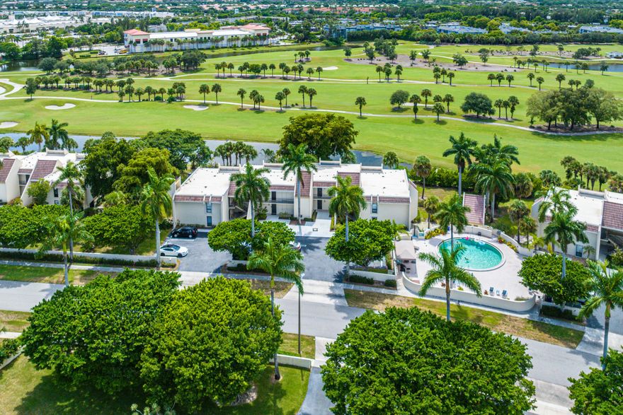 An unprecedented opportunity to own a piece of South Florida's tropical paradise at a great price! This Association has the lowest monthly maintenance fees within the gated community! The carefully renovated, hurricane-resistant, ground-level, three-bedroom, two-bathroom condominium hosts a splendid living space with abundant natural light and breathtaking Banyan Cay golf course water views! The primary bedroom is uniquely positioned to give exclusive direct access to the pool and barbecue area!—It's the only unit of its kind! The living room and the second bedroom have impact-resistant sliders that open to a generous screened-in outdoor space! The third-bedroom patio is enclosed with impact-resistant glass windows that still open up to allow fresh air in! This home has enough size and dep th to create the perfect work-from-home office space(s), a relaxing sitting or den area, and still be able to accommodate your guests. All three bedrooms are large enough for any size bedroom ensemble. The unit has an updated kitchen with stunning granite countertops, updated cabinetry and appliances, a built-in bar in the living area with a wine chiller, power shades, accordion shutters, and a ventless front-loading washer and dryer right inside of the home; no communal laundry here! The Lands of the President is a gated golf community located in the heart of West Palm Beach, home to the Banyan Cay Resort and Golf, which features an 18-hole Jack Nicklaus Signature golf course; memberships are available! There is a 24-hour staffed security gate and security patrol. Professionally maintained grounds and landscaping. The property is close to everything West Palm Beach and Palm Beach offer! I-95, Whole Foods, Home Depot, Target, Starbucks, The Palm Beach Outlets Mall, and endless shopping and dining options are right outside your door! The Royal Poinciana Plaza, The Breakers, Kravis Center, The Square, Tri-Rail, Brightline, Palm Beach Int'l Airport, and the beach, are all minutes out!