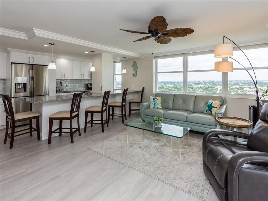 Enjoy beach living at its best. Ocean & direct intracoastal views, 2/2 corner with unobstructed sunsets. Completely renovated: Impact windows & doors; Crown molding; Paneled doors; Porcelain floors; Custom bathrooms with porcelain tile; Custom designed kitchen with abundant storage & granite countertops; S.S. appliances, 4-door refrig, double-oven, micro; Ethernet wiring for enhanced tech performance. (More features in Supplements.) Exclusive clubhouse includes pools, fitness, cafe, bar, beach BBQ’s; social activities for families & meeting new friends. The Pompano Beach Club is in the heart of Pompano’s major renaissance. Water taxi, fine dining, fishing, boating, jet skiing, scuba diving, snorkeling, paddleboarding, parasailing... The city’s charm & beauty is just outside your door.