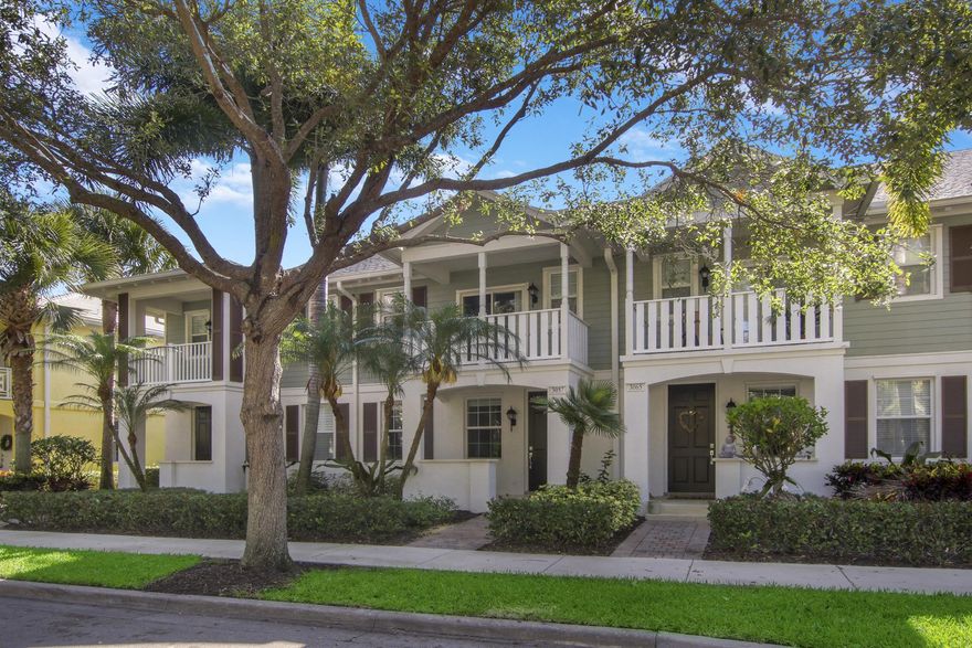 Beautiful Divosta Built 3 bedroom 2 1/2 bath 1 car garage (plus full driveway) townhouse in the lovely neighborhood of Martinique at Abacoa. This luxury townhome includes granite kitchen countertops, stainless steel appliances, full size washer and dryer, tile and luxury vinyl flooring (which replaced laminate seen in photos) on the main level, newer carpeting on the stairs and second level, 3 second level bedrooms including a spacious master suite and bath with dual sinks and a separate shower, separate tub and walk in closet. Also included are hurricane protection panels, a covered front porch and covered balcony. The   HOA fee includes basic cable, high speed internet, lawn care and sprinklers. Recreational facilities include a community swimming pool.......