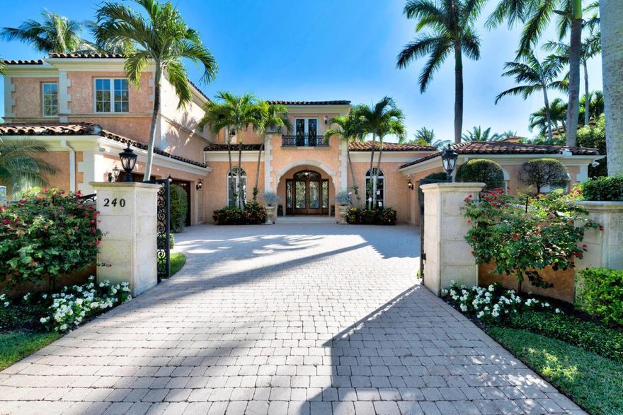 Elegant Mediterranean residence nestled in the beautiful Phipps Estates built by Dan Swanson. The only street in Palm Beach with a gated entrance. This home features marble staircase, magnificent 2-story marble foyer, exquisitely detailed 15' ceilings & architectural detail throughout. First floor master suite with his and her bathrooms, 4 guest suites, gourmet kitchen open to family room, covered outdoor dining terrace, Heated salt water pool, elevator, Entertainment bar, full house generator and a 3 car garage all on a prime North exposure.