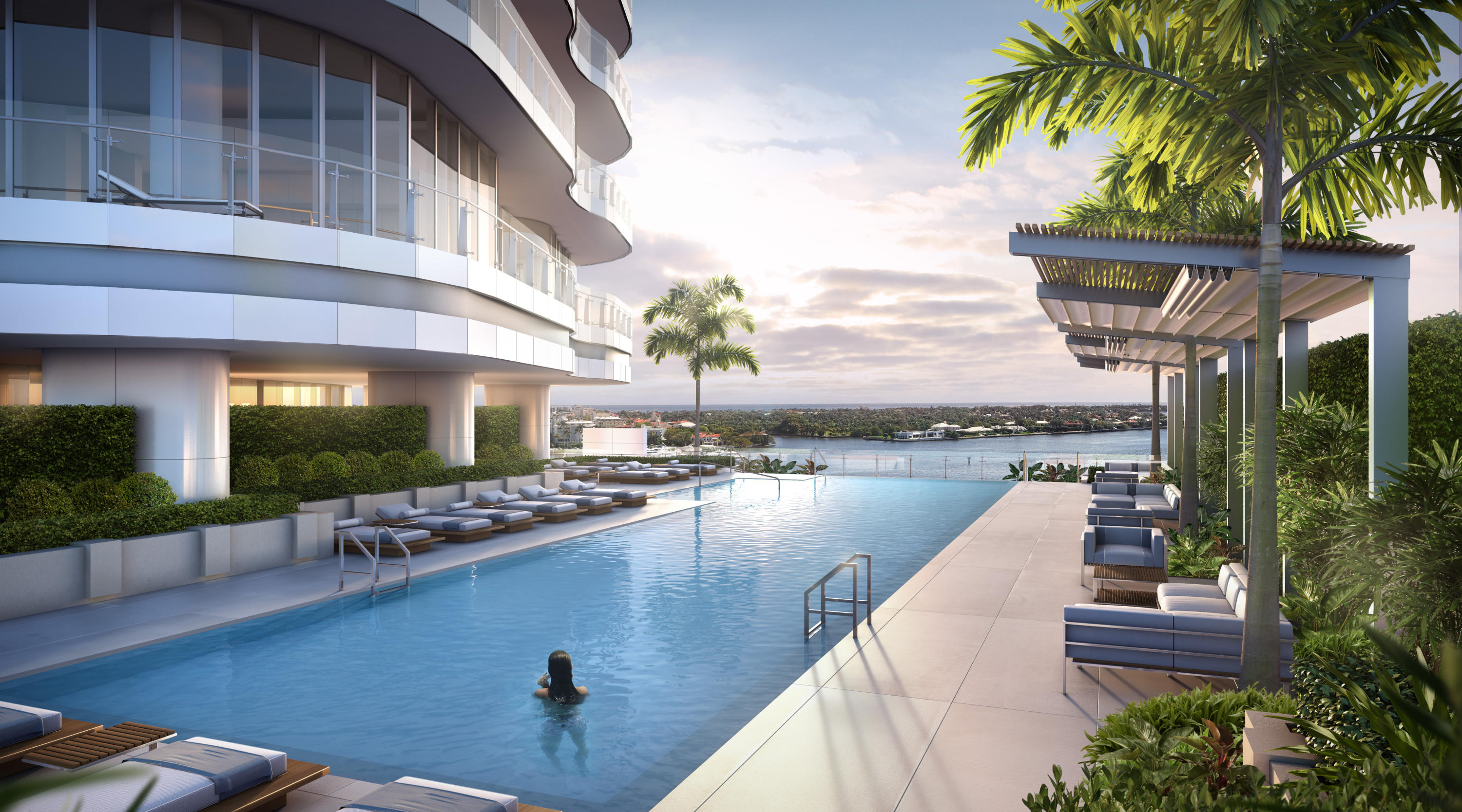 Iconic 25-story new development with unobstructed ocean/intracoastal view steps from Palm Beach. Flow-through residences offer dramatic ceiling heights, floor-to-ceiling glass, expansive balconies. Amenities include pools, salon, spa, gym, valet.