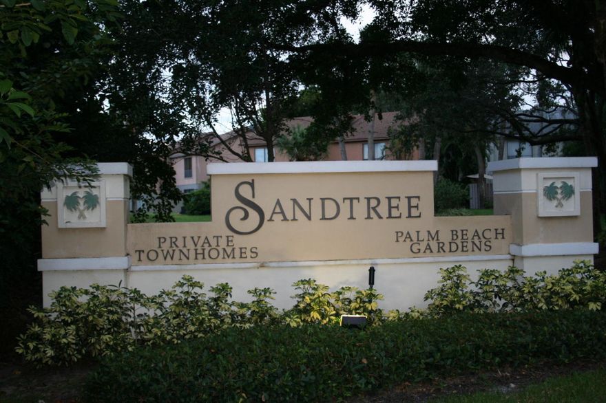 Don't Miss this opportunity! Sandtree end unit~ 2 Master bedroom suites, 2.5 baths located in Palm Beach Gardens CLOSE to 95, Tile downstairs, Kitchen has beautiful light wood cabinets. This corner unit has many windows light bright sunny unit.  Sliding doors off kitchen leads you to screen porch area. Home is in best location in the back of neighborhood close to community park area. 
Community has the low  HOA fee. Pets are welcome. NEW A/C unit