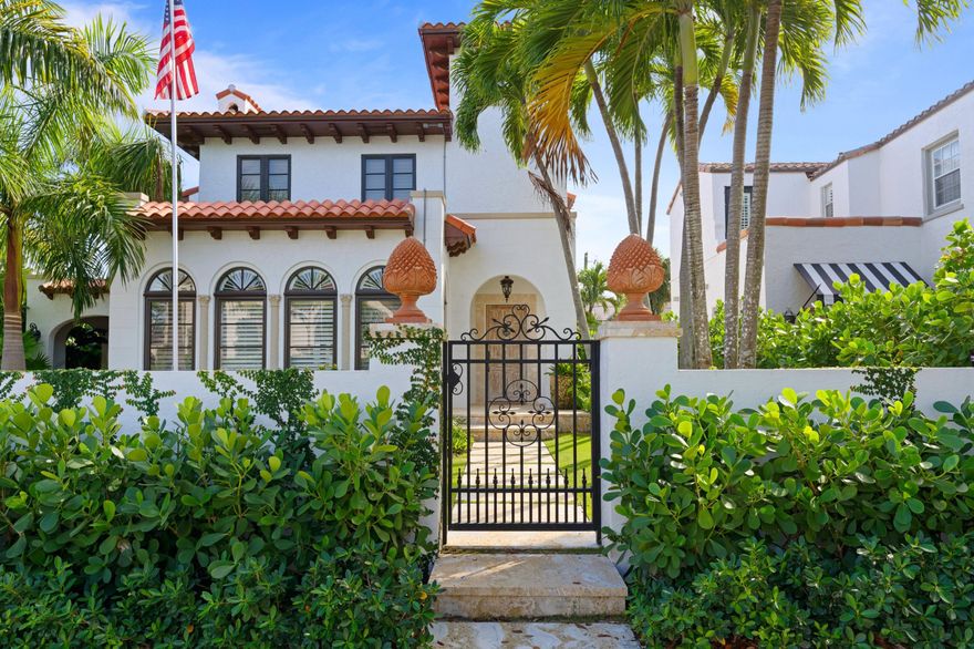 No detail was spared in the complete renovation of this stunning 1928 Mediterranean Revival home located in the highly desirable Prospect Park Historic District of West Palm Beach. Blending timeless architecture with modern luxury, 112 Roosevelt Place offers all the conveniences of new construction—just steps from the Intracoastal Waterway and minutes from Palm Beach Island and the Norton Museum of Art.
As you approach the original Pecky Cypress front door, the home's thoughtful craftsmanship is immediately evident. Lush tropical landscaping, Chicago brick pathways, and architectural details seamlessly complement the home's historic character.
Inside, the main residence features 3 bedrooms, 2.5 bathrooms, and an inviting floor plan filled with natural light. The interiors boast refinished hardwood floors, 8-foot solid doors, and custom closets throughout. Every system has been updated, including a new roof, hurricane-impact windows and doors, new electrical and plumbing, and dual-zone A/C systems. Additional upgrades include gas tankless water heaters, a whole-house water filtration and softening system, a Generac whole-property generator, and a comprehensive security system for peace of mind.
At the heart of the property is a heated pool, perfect for entertaining or relaxing in total privacy. Adjacent to the pool, the detached cabana offers a full bathroom, laundry, and wet baran ideal space for guests or poolside entertaining. Above the cabana sits a spacious one-bedroom apartment complete with a kitchenette and separate entrance, perfect for visitors, in-laws, or seasonal rental income.
With its prime location east of Olive Avenue, residents enjoy walkability to the Intracoastal Waterway, easy access to Downtown West Palm Beach, and the world-class shopping and dining of Palm Beach Island. The Norton Museum, CityPlace, and the area's best galleries, restaurants, and parks are just moments away.
Experience the elegance of old Florida architecture enhanced by