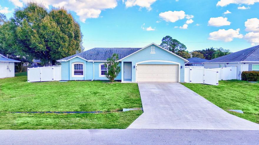 Welcome HOME! This custom-built home has 3-Bedrooms 2 Baths a 2 Car Garage glows with pride in ownership.  The Kitchen offers plenty of cabinetry for storage, newer stainless-steel appliances, granite counter tops & breakfast bar. The large primary bedroom has a walk-in closet, new flooring, ensuite bathroom with a standalone shower. Guest bedrooms are of good size & have new flooring. The large screened patio, inviting pool and backyard surrounded by a PVC privacy fence makes this a terrific place to entertain guest and friends.  The newer roof, air conditioner, water heater,  washer and dryer complete the upgrades. Two double wide gates on either side of the home allow for storing all of your toys. Sale includes an 8 X 12 shed & complete yard sprinkler system with a new well water pump Shopping, restaurants, medical facilities, FL Turnpike & I-95 are conveniently close by.