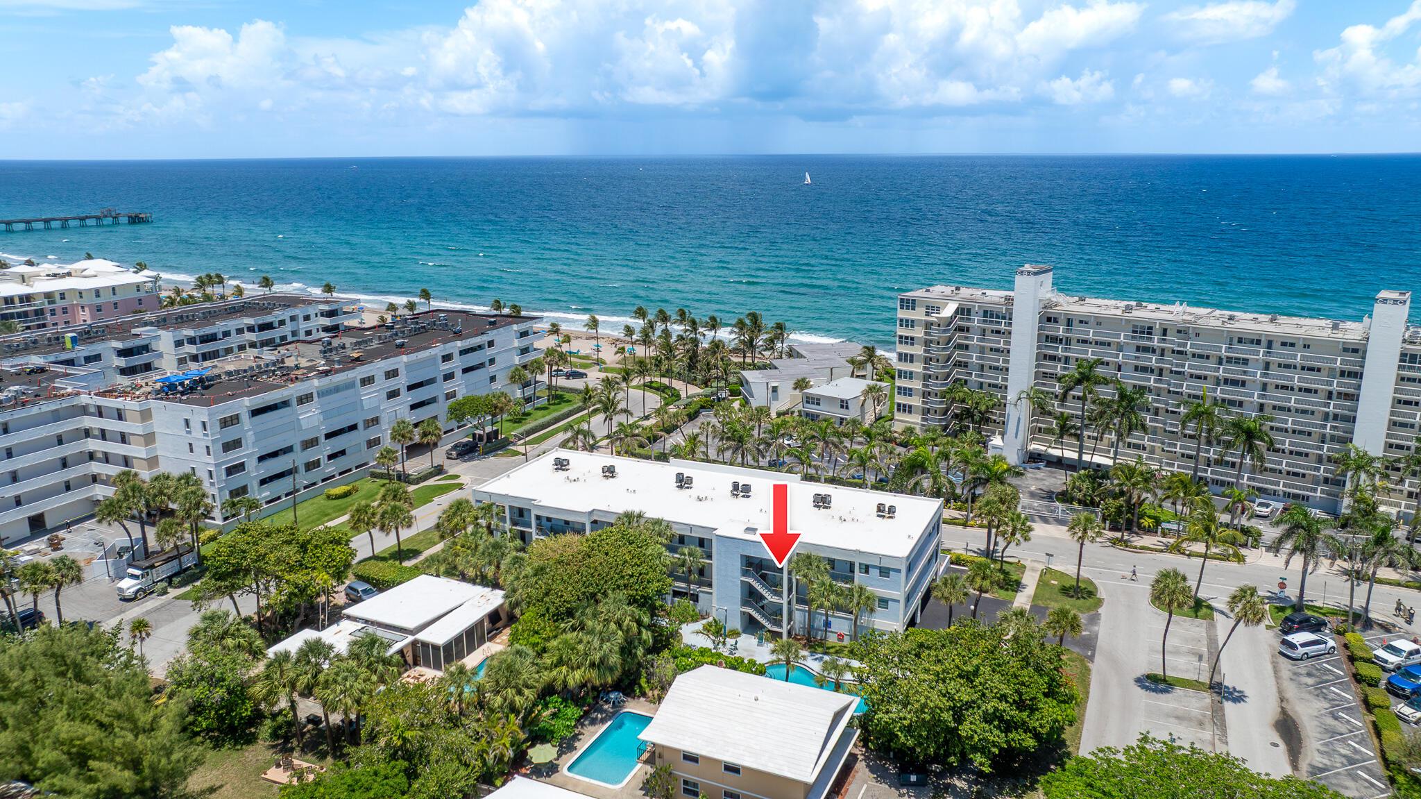 Welcome to Villa Pisani, a boutique building of just 12 residences steps from the ocean in Deerfield Beach! This condo offers ocean views from the balcony, living room, and primary suite. Villa Pisani is the best kept secret in Deerfield Beach, situated along the one mile stretch of boardwalk frequented by beachgoers. Only blocks from restaurants, shopping, and the international fishing pier. The condo features a split floor plan, white kitchen, updated bathrooms, and a full sized washer and dryer in unit. Lease right away, 2x per year, 90 day min. Additional features include two assigned parking spaces and a spacious storage room. Beautiful community pool. The building has completed its 40 year milestone recertification and has a new roof!