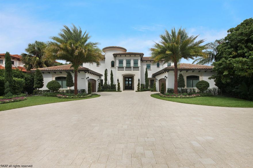 Grand Waterfront Tuscan Estate with stunning architectural design and craftsmanship.  Completely remodeled in 2015 by Turtle Beach Construction. This home has it all... Beautiful gourmet chef's kitchen with a La Cornue gas stove, Downsview custom cabinetry, marble counter tops & butlers pantry.  This spacious open floor plan is light and bright with 14 ft conferred ceilings, 5 bedrooms, 5.2 bath, formal living and dining room, study, additional upstairs family or game room, wine cellar, high-end fixtures throughout, impact glass, elevator, full house generator, covered patio with summer kitchen and 100 ft of waterfront just minutes to the Jupiter Inlet.  All sizes and measurements are approximate.