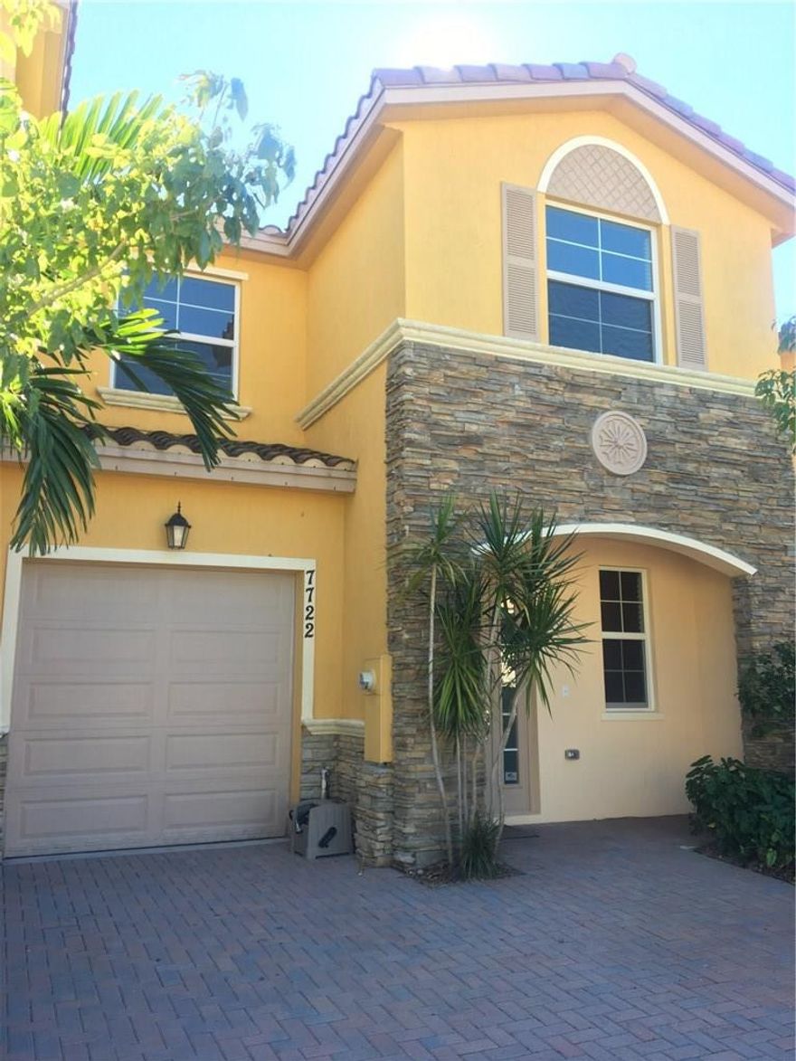 Lovely, almost new 2015 built 3/2.5 townhouse with 1 car garage in the heart of Davie. This boutique neighborhood is convenient to highways, shops and restaurants. The floor plan is perfect for entertaining with an open kitchen with island that features granite counters and s s appliances. The 3 bedrooms are upstairs with a spacious master suite that features his/her vanities, Roman tub and walk-in shower. Home is energy efficient with impact windows. Community pool & fitness center. Don’t miss this one!