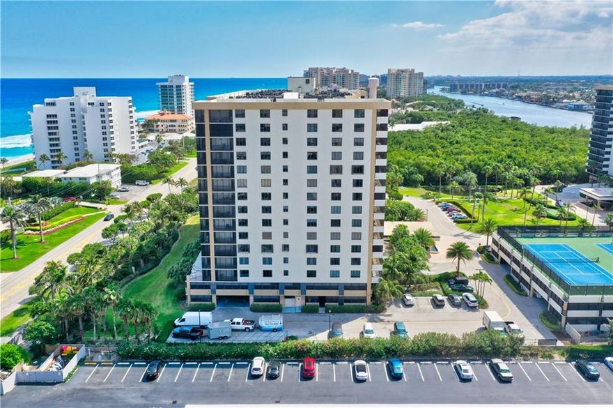 Corner unit with extra large 40 ft screened terrace. Large floor plan. The Coronado Beach Club offers one of the only beach clubs on the sand! Enjoy the swimming pools, jacuzzi, fitness room, steam room, card room, dance floor, tennis, pickleball, BBQ's and a full calendar of activities not often found at the beach. Great location-Coronado is located in the town of Highland Beach that runs along A1A with Delray Beach to the north and Boca Raton to the south. Must own two years before renting.  NO SHOWINGS UNTIL WEDNESDAY NOV 3,2021