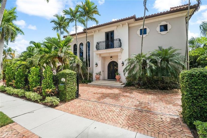 Stunning transitional Mediterranean estate in historic Rio Vista! Waterfront living at its finest with 100' on the water and accommodation for up to an 80' yacht. Quick and easy ocean access. Spacious floor plan with formal living room, dining room, family room with bar, and large guest bedrooms with walk-in closets. Split bedroom plan. Features include gourmet eat-in kitchen, elevator, Staff's quarters and cabana bath. Over-sized master bedroom features two covered balconies, dual closets and master bath with dual vanities. Perfect for entertaining with outdoor kitchen, pool and covered veranda. Walking distance to the Lauderdale Yacht Club, close proximity to Las Olas, fine dining and shopping, and the FTL/Hollywood International airport.