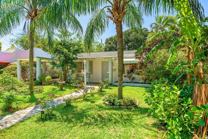 Purchase this cozy two bedroom / den / laundry room garden house on the quiet & centrally located Kern Street today. Enjoy your morning coffee overlooking the gardens.  Out front you have the rose garden, banana trees.  BBQ with friends in its expansive green lush backyard under the ancient mango tree amid the papaya trees & vegetable garden.  Where professional landscape lighting illuminates Moringa Trees,  Fragrant Star Jasmine vines.  Sit around the fire and unwind.   Bloomberg reported the area South of Southern Blvd (SOSO) is going to be the next  South Manhattan. Situated only 8 minutes to Palm Beach.  10 minutes to West Palm Beach Airport.  Enjoy  discounts for living in the 33405 zip code of Florida's #1 day and fully lit nighttime 18 hole Golf Course THE PARK.  Great area! offer!