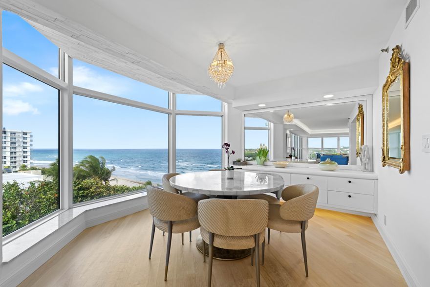 Prestigious, beachfront condo in Highland Beach with breathtaking ocean, Intracoastal and city views! This spacious 3-bed, 3-bath boasts 2,600 sqft of comfort with ample living and dining rooms. Wake up to sunrise ocean views from your primary bedroom. En-suite bath with separate tub, shower and W.C. & dual sinks. Large 2nd suite has private entry, en-suite bath & walk-in closet. 3rd bedroom/den with city views. Newer appliances, in-unit laundry & extra storage in garage. Recent updates: hurricane impact windows & doors, glass balcony railings, lobby, social room and gym. This 26-unit boutique building is self-managed, has 400 ft of private beachfront, a heated pool, spa, BBQ area and dog park. Steps from Spanish River Park, easy access to Boca's best dining, shopping and entertainment. -Direct Beach access -2,600 SF under air -Dual A/Cs -Unit renovated in 2021 -Wrap around balcony -Expansive views  -Bedroom Ocean views -Modern appliances -Hurricane Impact Complete -Renovated Lobby, Gym, Bar, Community Room -Heated Oceanfront Pool -Building Concrete Restoration Completed 2026 -Fully funded SIRS reserves. -Milestone inspections Completed -All assessments already paid by seller -HOA includes full reserves, water, sewer, garbage, private beach cleaning. -Pet friendly - 2 pets up to 20 lbs each -1 deeded garage space and 2 spots at lobby level -EV charging outlet in garage. 7c -Monitored Security camera system -Fob secured access to building and amenities