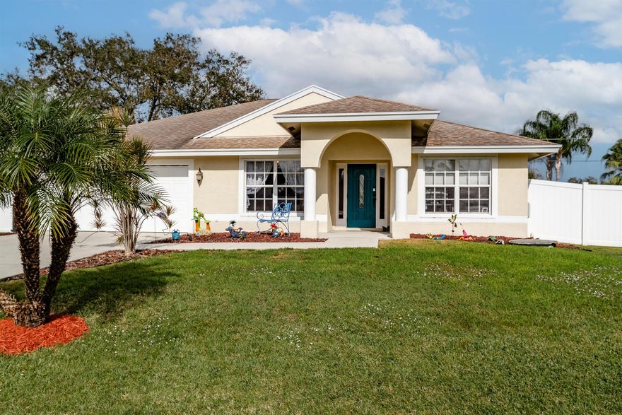 Welcome to your beautifully renovated oasis! This freshly painted 3-bedroom, 2-bathroom pool home boasts charm and elegance at every turn, Step into luxury living with vaulted ceilings that create an airy, spacious ambiance throughout the home complete with a fenced backyard for added privacy and security. (All room sizes are approx.)