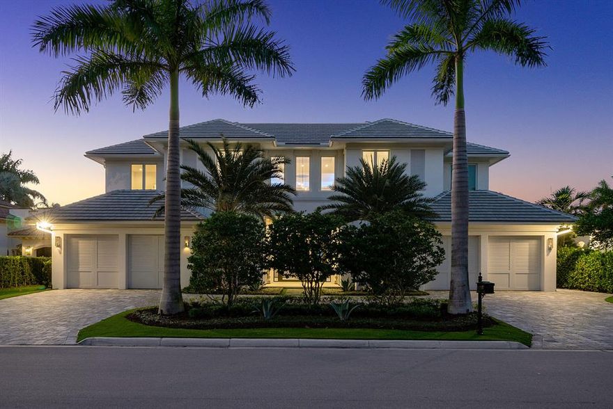 HOME SHOWS AS A 4 BEDROOM HOME. 5TH BEDROOM WAS TURNED INTO A MASTER CLOSET. 1739 Royal Palm Way is a golf course estate offering 8,811 sf of contemporary living appointed with four Jack Nicklaus-designed fairways views. Through massive glass panel front doors, guests are welcomed by crisp porcelain tile leading to a 2-story formal living room with double-height windows overlooking the tranquil pool deck. A high-gloss gourmet kitchen features an extra-wide marble island with integrated chef's appliances. The sprawling club room has an equipped wet bar, theatre room, and full cabana bath. Upstairs, the master suite spans the home's north wing and enjoys stunning panoramic golf and lake vistas from its wrap-around balcony.