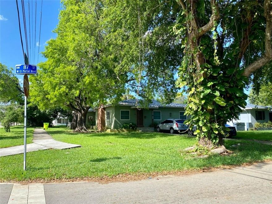 Coveted well sought after charming and desired historic neighborhood in El Portal Miami, boasting beautiful canopy tree lined streets. Single family home with 3 bedrooms 2 bathrooms and a bonus bedroom and fireplace. Designated laundry area. Extra large corner lot with endless possibilities for future projects. Lots of room for a pool. Very close to Design District, Wynwood, Bal Harbor shops, beaches, Downtown and Miami Beach. Do not miss this one in a million opportunity. Note, the !!!AC DOES NOT WORK!!!!PROPERTY IS BEING SOLD AS-IS!!!! Call listing agent to schedule appointment today!!!!