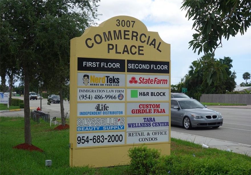 LOCATION, LOCATION,LOCATION. Single Unit #201. High traffic exposure right on Commercial Blvd, 5 minutes from I-95, ample parking area, right next to Pollo Tropical and La Brasa restaurant. This is a very nice 2 floor building unique in the area with tena  nts as H&R Block, 4life, State Farm, Tara Wellness Center, The Modern Patio  Furniture etc. Features a nice lay out with a private bathroom and small open kitchenette, building have outside elevator
