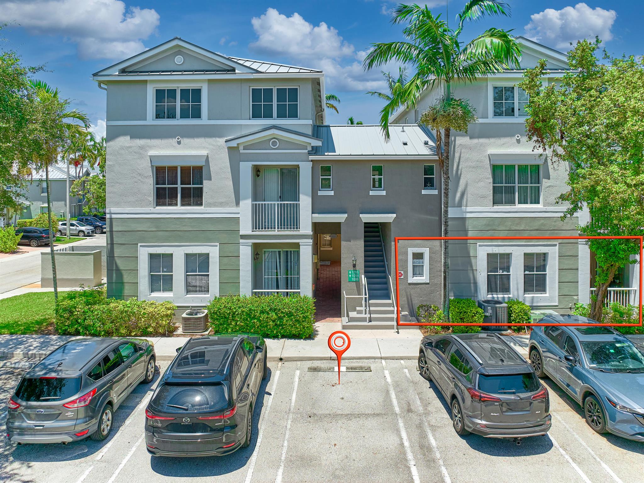 Wonderful location for someone who needs a large first floor 3 bedroom, 2 bath condo with rare 2 assigned parking spaces, one directly in front and guest parking. Clean, bright with large rooms and 2 covered patios. Buildings have been freshly painted in this section. Walk to Publix shopping center or drive through special gated street. Community Pool close by. Shoma Courtyards is just south of Southern Blvd. off State Rd. 7, near major shops and restaurants.