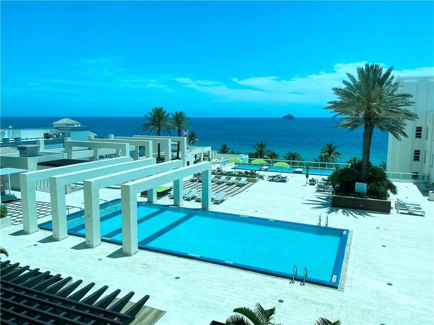 Stunning direct Atlantic Ocean views from the Living Room & Master Bedroom of this very elegant 3 bedrooms/3 bathrooms condo. Walk into a double wide entry foyer doors from the comfort of your private elevator and see this floor to ceiling windows overlooking the terrace w/ infinity pool, 50' Jacuzzi and cabanas. Polished marble floors, gourmet kitchen and more. All amenities at the prestigious Las Olas Beach Club are Five Stars! This condo has it all, valet service, the best of appliances w/ granite throughout and all impact windows. The den could be a 4th bedroom if needed. This is a thru unit so it has the views of the sunset from the 2 bedrooms facing the Intracoastal. One of the most desirable building in the area. A must see.