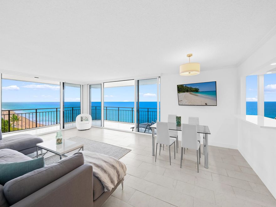 Available for Seasonal Rent! Enjoy fabulous, unobstructed ocean views from this stunning lower penthouse, featuring an expansive wrap-around balcony, perfect for relaxing or entertaining. The unit offers a foyer entrance, eat-in kitchen, dining area, and flat screen TVs in the living room and both bedrooms. The master bath includes a combination tub/shower, while the guest bath features a stall shower. An in-unit washer and dryer add convenience. Amenities include a heated pool and spa, direct beach access, and oceanfront club room with kitchen, fitness room, on-site management, and one assigned garage parking space. Situated just minutes North of Boca Raton Executive Airport, near fine dining, shopping plazas, and just South of the vibrant nightlife of Delray Beach!