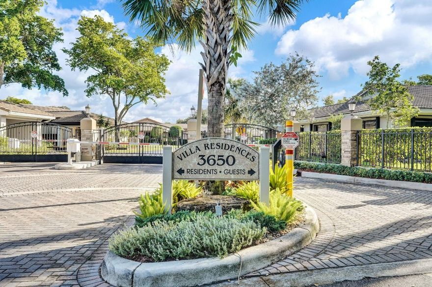 Located in a Gated Community, this well-appointed Villa offers a prime Location with panoramic Golf Course views and abundant guest parking. The open and airy floor plan creates an inviting atmosphere from the entry, with expansive views throughout the main living areas. A flexible Bonus Room may be utilized as a Home Office, or Family Room. The freshly painted interior features an upgraded Kitchen with Wood Cabinetry, Granite Countertops, and additional built-in storage including a Pantry. Additional features include a two-car Carport with ample Storage, hurricane accordion shutters, space for large backyard future Patio build-out. This convenient location just steps away from the Community Pool.