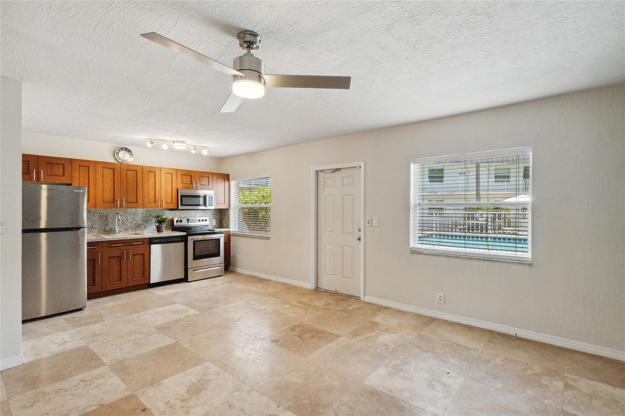REMODELED FIRST FLOOR 2 BEDROOM 1 BATH WITH PRIVATE PATIO FOR YOU TO ENJOY. EAST FORT LAUDERDALE NEAR WILTON MANORS. 10 MINUTES TO BEACH AND ALL THE SHOPS AND RESTAURANTS OF FT. LAUDERDALE. UNIT FEATURES: MARBLE FLOORS THROUGHOUT, CENTRAL A/C, OPEN MODERN KITCHEN WITH GRANITE COUNTERS AND STAINLESS APPLIANCES - NEW REFRIGERATOR-FREEZER. BATHROOM HAS BEEN REMODELED, IMPACT WINDOWS AND DOORS. PATIO IS ALL PAVERS WITH TABLE AND CHAIRS TO RELAX AND ENJOY. COMPLEX HAS LARGE COURTYARD POOL, AND 2 LAUNDRY ROOMS. ONE ASSIGNED PARKING SPACE AND GUEST PARKING AVAILABLE. RENT INCLUDES WATER, SEWER AND TRASH AND MONTHLY PEST CONTROL. SMALL PET ONLY, AND NON SMOKER. LANDLORD REQUESTS MAXIMUM OF 3 PERSONS. FIRST, LAST AND SECURITY FOR LANDLORD AND CONDO ASSOCIATION REQUIRES $500.00 DEPOSIT.
