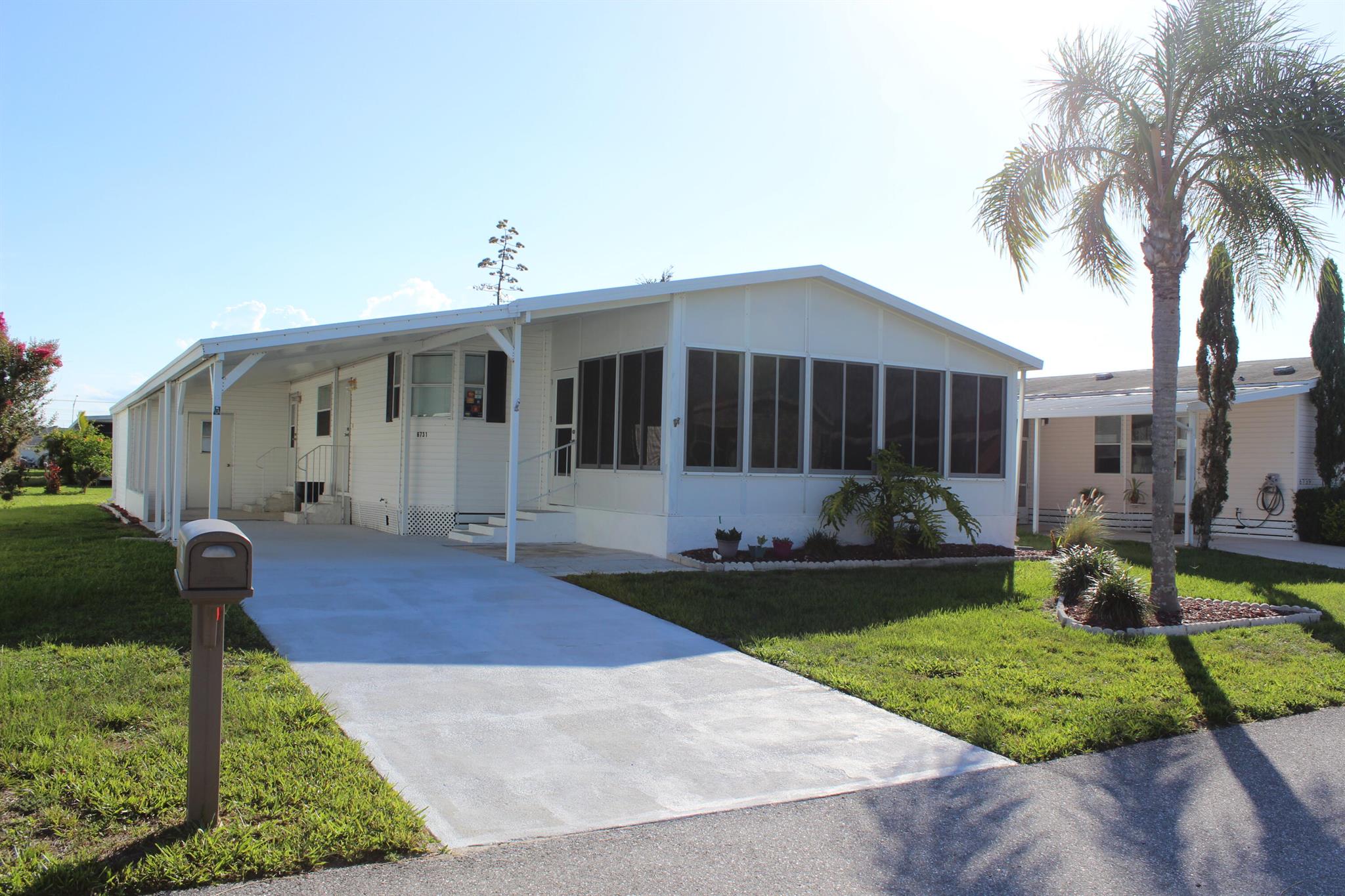 Welcome to 6731 Sinsonte Ct, a fully furnished 2-bedroom, 2-bath home in the 55+ community of Spanish Lakes Fairways in Fort Pierce. This well-kept home includes all major appliances--refrigerator, stove, dishwasher, microwave, washer and dryer--plus a 4-year-old A/C unit for year-round comfort.The open layout features a bright living/dining area, a full kitchen, and a private primary suite with ample closet space. The guest room is perfect for visitors, hobbies, or a home office.Enjoy relaxing on the screened-in porch and take advantage of the community's resort-style amenities: golf, tennis, pools, clubhouse, fitness center, and more--all included in the land lease.Perfect as a seasonal escape or full-time home in a vibrant 55+ neighborhood.Schedule your showing today!