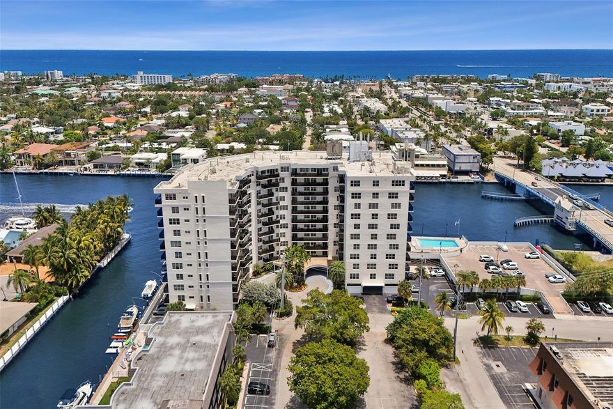 Location, Location + Desirable building. The 'Warwick' condominium is just a short walk to the cutest beach town, Lauderdale by the Sea with restaurants, shops & entertainment. Croner unit with 1 Bedroom + 1.5 Bathrooms. Very large balcony facing allowing bright light to come in all day. Open Kitchen with Breakfast Bar and stainless steel appliances. Tile flooring throughout. Impact windows & doors. Washer & dryer is allowed to be installed in unit! Ac & Wh 2023. Parking unit + storage unit + bike storage. Heated pool overlooking the intercoastal. 24/7 front desk. HOA fee includes: cable tv and internet, water, sewer, trash, exterior insurance, property manager, amenities & more. Building well maintained. SIRS & 50 yr milestone have been completed. ESA Pets allowed. Docks rented thru HOA.
