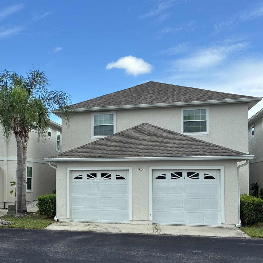 Seasonal gem! Furnished, lakeside condo w/garage in attractive, sprawling community! Huge heated pool, clubhouse, pickleball/tennis courts & fitness center! Convenient to I-95, shopping, restaurants & golf. Just 8 miles to beach! Downstairs bedroom & full bath, plus large bedroom, den & full bath upstairs. Pleasant ,eat-in kitchen! Screened, lakeside porch w/fountain views!  Full-sized laundry. (3rd bedroom w/cutout overlooking living room has futon but inaccessible closet; is considered as den) Utilities included up to $125 elec + $50 water/sewer per mo. Rate negotiable depending on months  & length of stay.
