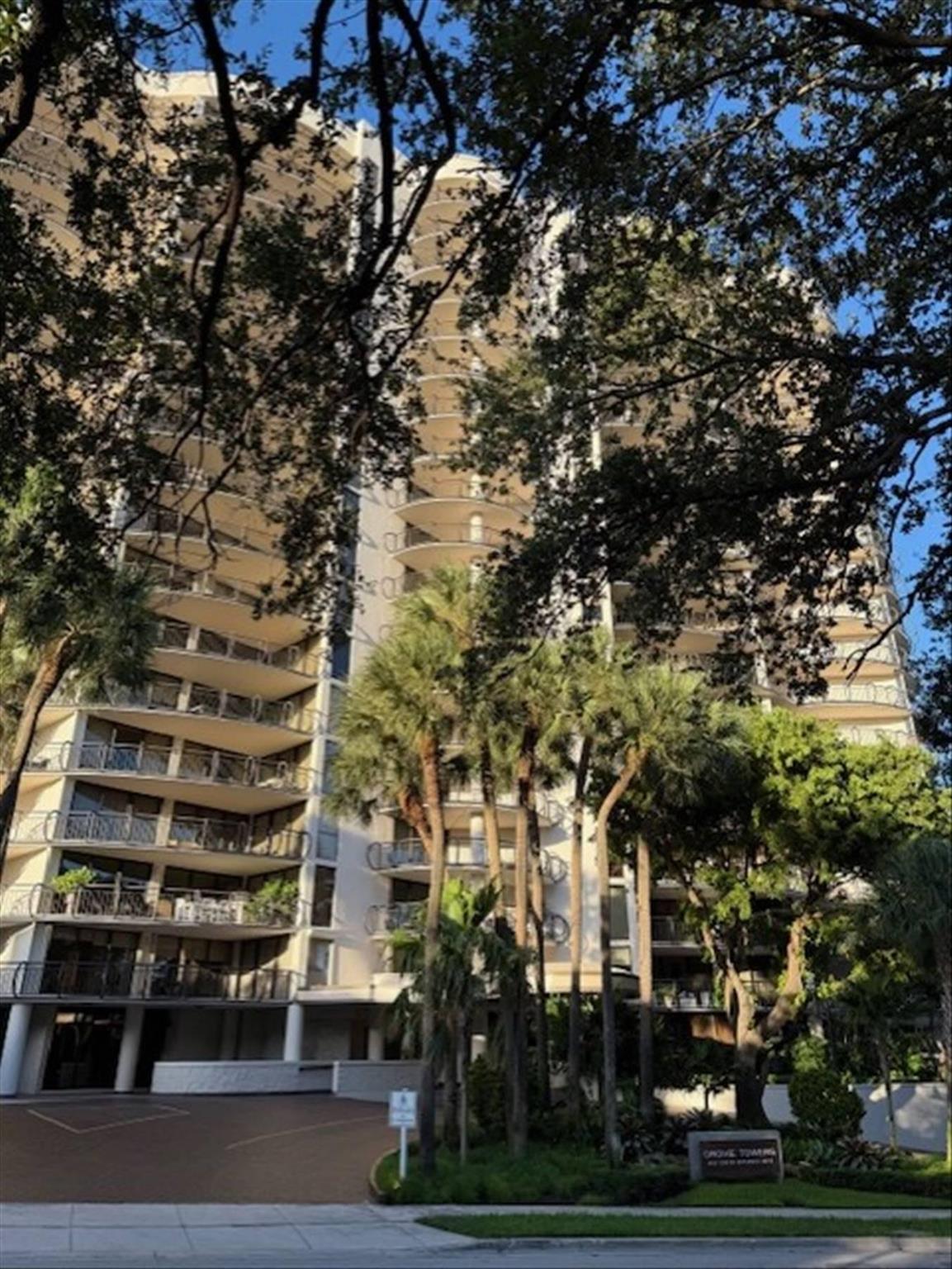 Beautiful renovated 2/2. Iconic Grove Towers in Coconut Grove. Enjoy Grove lifestyle, walk to parks, marinas, cafes, restaurants and shops. Unique 20 story atrium, distinctive wrap around balconies, naturally lit hallways, 24-hour concierge, heated pool, tennis courts, gym and free valet. Floor to ceiling hurricane impact windows, lush vegetation. Bahamian shutters, updated kitchen, stainless steel appliances, granite countertops, bright modern bathrooms and custom-made closets.