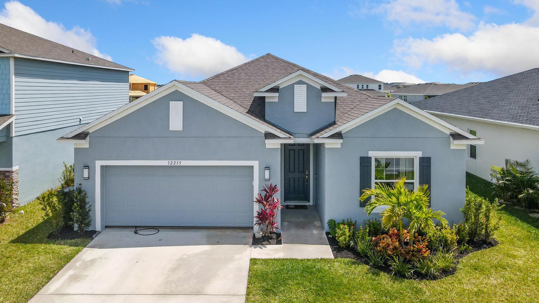 This beautifully designed 4-bedroom, 2-bath home offers 2,151 sq ft of living space with high vaulted ceilings, an open layout, and plenty of natural light.Built in 2023, this smart home features a modern kitchen with quartz countertops, custom cabinetry, sleek appliances, and a large island perfect for everyday use or entertaining.A 2-car garage offers extra storage, and the home sits near a cul-de-sac for added privacy. Out back, a covered patio provides the perfect spot to relax and enjoy serene water views.Located in a family-friendly neighborhood with access to a clubhouse, resort-style pool, pickleball, tennis and basketball courts, playground, and dog park.Move-in ready and perfect for families seeking space, style, and convenience.