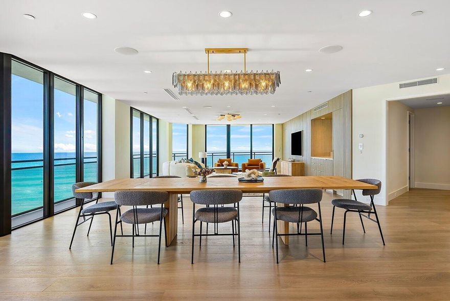 Wait No Longer, Ready for Season. A thrilling and unexpected experience awaits as you enter into this amazing Oceanfront Penthouse, offering an unparalleled living experience with over 5,615 total square feet, and embodying the essence of a luxurious single-family home with zero hassle. The Hamptons, a boutique building located at 3100 S Ocean Blvd, Palm Beach, is one of the most sought-after and coveted addresses in the Palm Beach area. Ready for season, with impeccable luxurious finishes, this penthouse embodies contemporary design infused with a sophisticated palette of materials sourced from around the world. Completely renovated by Bluedoor Building, a luxury home builder, this re-designed residence seamlessly incorporates a diverse array of natural materials and textures.