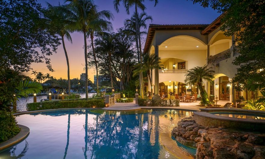 Rarely available private estate in the gated enclave of Sagamore Cove located in the heart of Las Olas with approx 150' of unobstructed ocean access waterfrontage. This lushly landscaped oversized 35,000+SF lot includes a main residence and guest house with 8BR, 8.2BA, gated motorcourt and 4 bay garage. Architectural details and custom finishes abound upon entering the grand foyer. Gracious indoor living spaces with Chef's kitchen with Butler's pantry, elegant dining room and Club room equipped with full bar. Retire to a true owner's suite complete with sitting room, fireplace, balcony and custom closets. Enjoy the epitome of SoFlo living while poolside, dining alfresco under covered loggias with tranquil New River views and an endless yacht parade. AN OPPROTUNITY NOT TO BE MISSED!