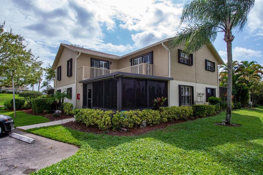 GREAT LOCATION! Beautifully updated 2 bed, 2 bath townhome in Heritage Ridge - Jamestown in Hobe Sound.  Tile on main floor and wood laminate on stairs and 2nd floor.  White kitchen cabinets with Quartz countertops and stainless steel appliances.  Beautiful view overlooking the golf course and pond. Large storage closet under stairs. Washer and dryer downstairs with 1 full bath. Both bedrooms are upstairs with one large updated bathroom with glass walk-in shower and dual vanity. Quartz vanity and throughout the entire bathroom. The best part...the enclosed Florida room with easy-slide windows and tiled floors.  Walking distance from the community pool. HOA fee includes cable, roof maintenance, building insurance, and lawn care. Can be rented 3 mos. per yr first 2 yrs and fully afterwards.