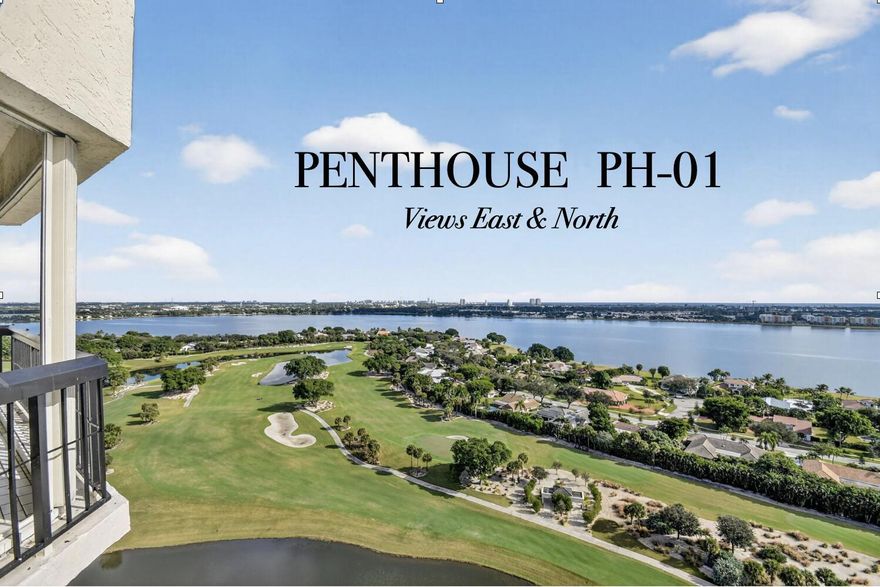 RARE CORNER 3BR PENTHOUSE FACING EAST & NORTH ~ High 10'8'' ceilings, floor-to-ceiling sliders, and a wraparound balcony! Sweeping views all the way to the ocean, Palm Beach, Singer Island, as well as Dutchman's Pipe Golf Course and Lake Mangonia. This 2,600 SF corner residence is the largest floorplan in The Consulate due to expanded kitchen, dining and bedrooms. Sunlight fills every room, each opening to the continuous north and east-facing terraces for stunning sunrises and soft sunset colors. Located in a 24-hour gated community East of 1-95 with concierge services, heated pool, fitness center, covered parking space #122. A RARE penthouse opportunity combining scale, light, privacy, and some of the most breathtaking views in all of Palm Beach County.