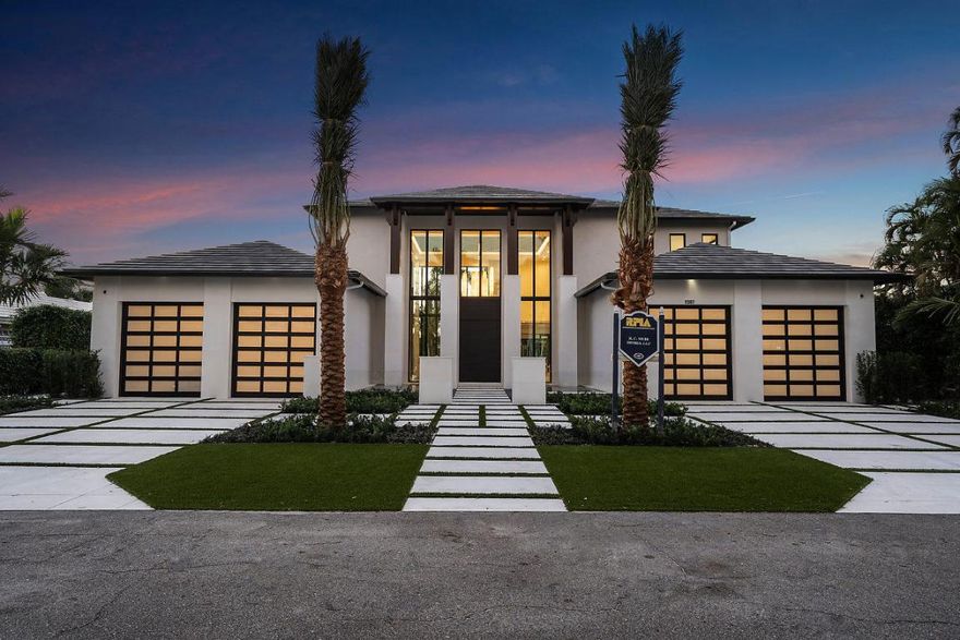 Incredible, New Construction, ''Caribbean Modern'' golf course home. Designed by Affinity Architects & Built by RC Muir Homes.  Features include: Turnkey furniture and accessories by the Decorators Unlimited, chefs kitchen, butler's pantry, Florida Room/air conditioned Summer kitchen, club room, heated pool and Jacuzzi, ground floor master bedroom, smart home technology, temperature controlled wine room, 4-car garage high enough for lifts, elevator, wet bar, upper and lower laundry room, natural gas generator, and much more.