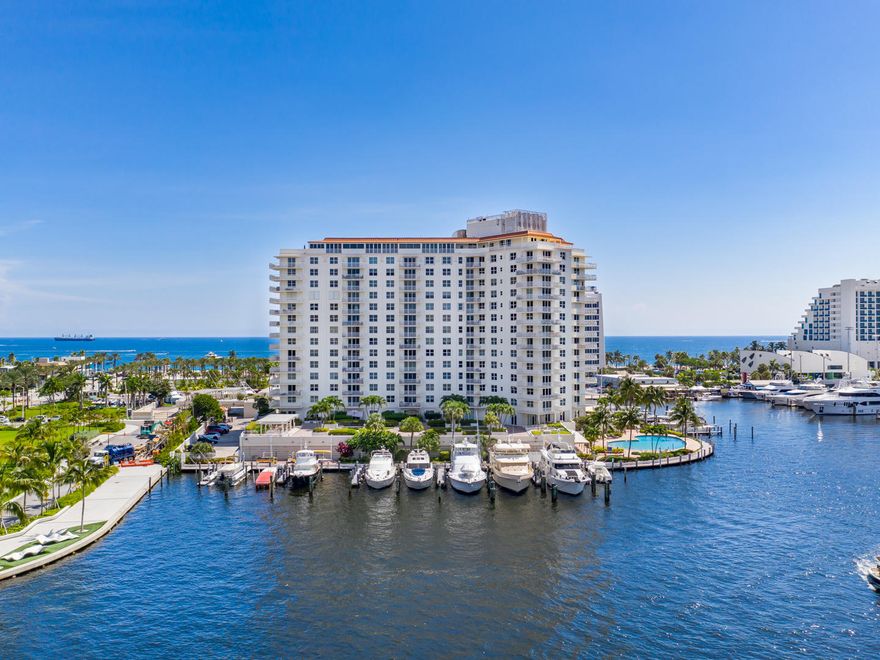 A boater paradise awaits you in this SE corner condo with a wraparound balcony and panoramic ocean views.  Lounge in the living room with views from every direction.  Kitchen w/ SS appliances & breakfast bar.  Split plan w/2 master suites, & walk-in closets. Tile throughout.  
Storage room and deeded covered parking. 

This luxury residence is steps from a marina with docks for boats and yachts up to 80 ft with no fixed bridges, ocean access and docks as available.  

The Venetian offers many luxury amenities with a resort style heated pool/spa on the Intracoastal water way, a tiki bar, bbq's , outdoor dining areas, a fitness center and sauna.   Steps to the beach, restaurants and minutes to entertainment districts. Close to Ft Lauderdale airport.