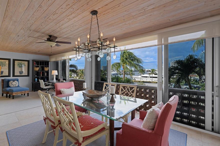 Direct water views over Intracoastal and yacht basin from all rooms!  Lovely remodeled 2 bedroom 2 bath move in ready apartmentlives large in this much sought after full service building on the lake, only two streets from Worth Avenue.:  Features pecky cypress ceiling in lanai area, sandstone flooring throughout, full building generator, Bosch dishwasher, washer\dryer in unit. May have one dog any size!Beautiful pool area with cabanas and maid's rooms, when available.  Quiet area of Palm Beach on Intracoastal.  Walk to everything!