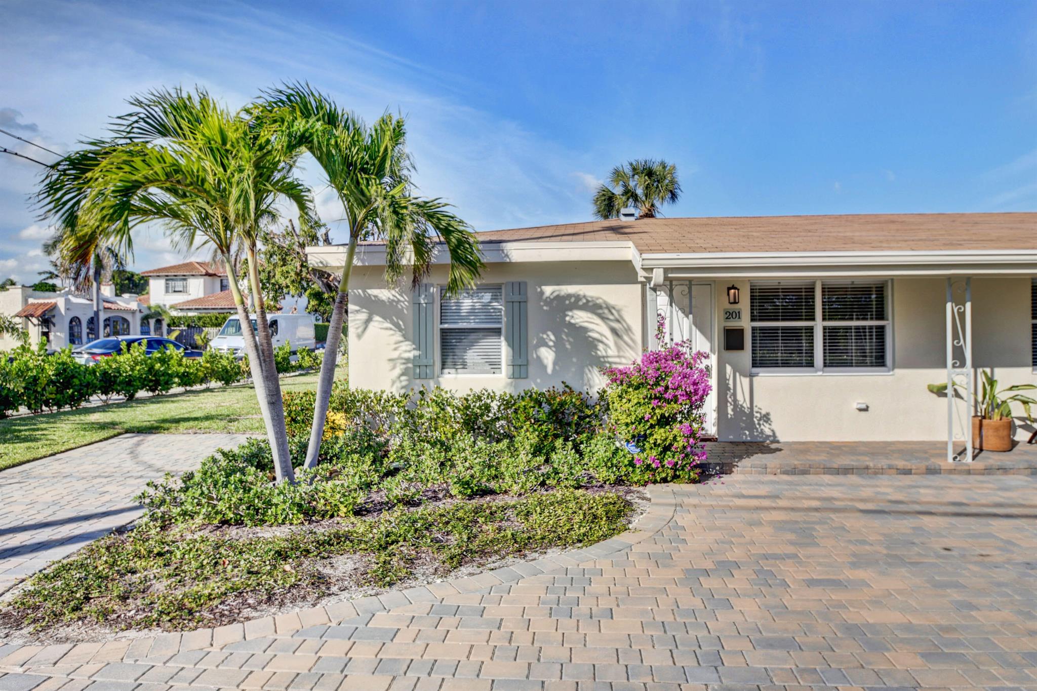 East Delray Beach Living! Great duplex in highly sought after area. 2/1 with large circular driveway on a corner lot. Just minutes from Downtown Atlantic Ave... Beautiful Beaches, Shopping, and Major Highways! Located approximately 1 mile from the beach. Grocery, Shops, Restaurants all within minutes. Paver Circular Drive w/ parking at each end of Duplex make for easy accessibility. Gated and Fenced Private Backyard and Patio Areas for each unit. IMPACT GLASS, Custom cabinetry, granite countertops, stainless appliances, tile floors, walk in designer tile shower. Completely Renovated Duplex.