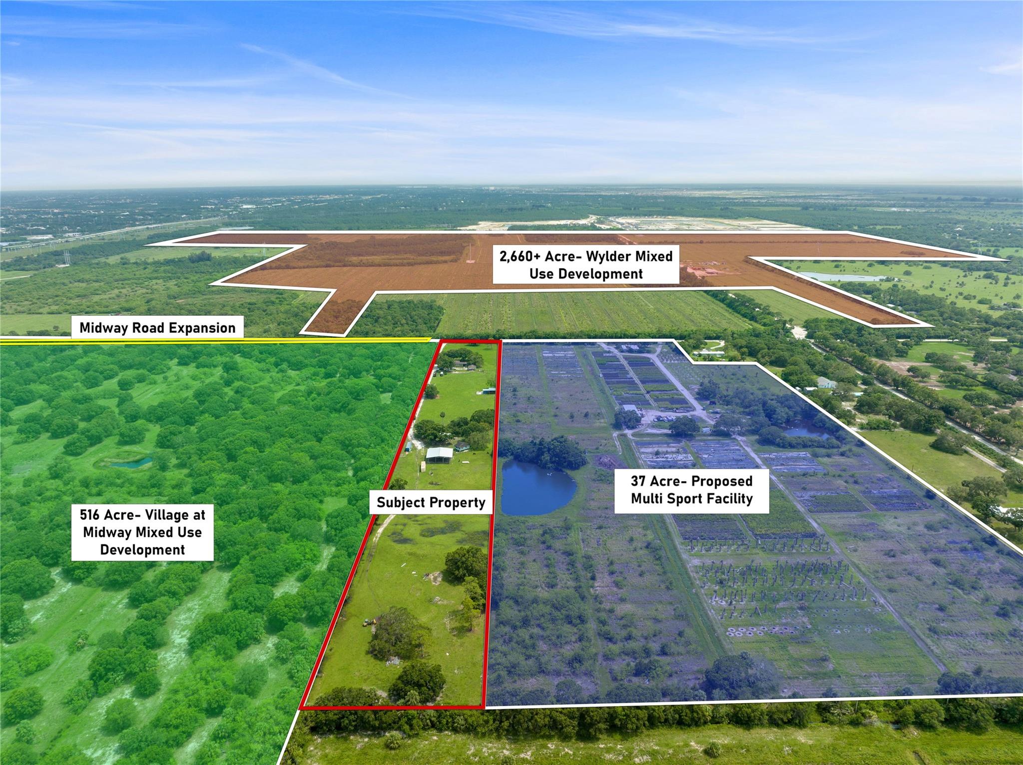 TWO PARCELS TOTALING 9.64 +/- ACRES WITH 215 FEET MIDWAY ROAD FRONTAGE, DIRECTLY OFF I-95, THIS LOCATION IS THE UP-AND-COMING EXPANSION OF ST. LUCIE COUNTY. CURRENT HOMESITE WITH AGRICULTURE EXEMPTION. HERE IS YOUR OPPORTUNITY TO INVEST ON THE TREASURE COAST. THE MIDWAY ROAD EXPANSION PROJECT HAS BEGUN, NEIGHBORING PROPOSED WILLOW LAKES SURF PARK, THE VILLAGE AT MIDWAY PROJECT, PROPOSED MULTI SPORT COMPLEX AND 2200+ ACRE WYLDER DEVELOPMENT. SURROUNDED BY A NUMBER OF APPROVED AND NEWLY PROPOSED MIXED-USE DEVELOPMENTS THAT WILL INCLUDE RESIDENTIAL, RETAIL AND COMMERCIAL GROWTH. PRIME LOCATION!